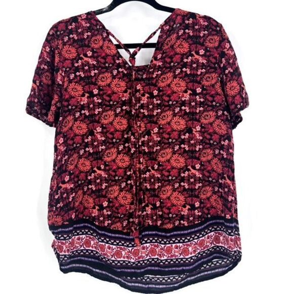 Old Navy Blouse floral group career vacation Size Large Chambray Mixed Print - Picture 4 of 15